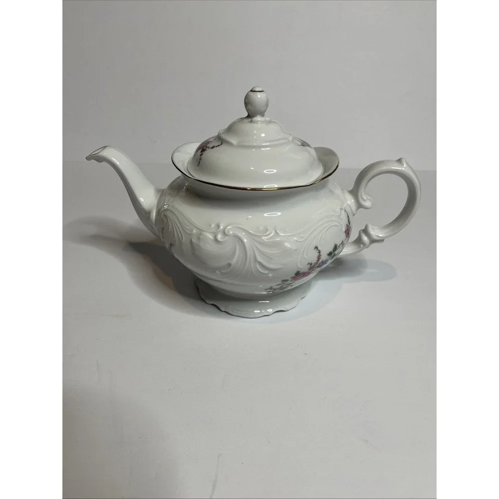 Vintage Wawel Pink Floral Pattern Teapot With Lid And Gold Trim